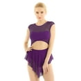 thumbnail image 1 of Lejafay Women's Latin Lyrical Dance Dress Modern Dance Performance Costume Asymmetric Mesh Cutouts Dark_Purple XL, 1 of 7
