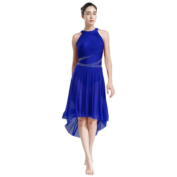 Lejafay Women's Lyrical Dance Costume Halter Sleeveless Modern Contemporary Dance Dress Blue M