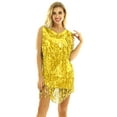 thumbnail image 1 of Lejafay Women's Sequins Tassels Fringe Latin Dance Costume Cocktail Party Dresses Gold XL, 1 of 7