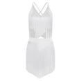 thumbnail image 1 of Lejafay Women's Tassels Belly Dance Outfits V-neck Sleeveless Crop Top with Tiered Fringe Skirt White S, 1 of 4