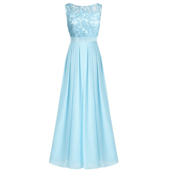 Lejafay Women's Wedding Bridesmaid Maxi Dress Sleeveless Floral Lace Cocktail Party Formal Evening Sky Blue 14