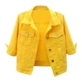 thumbnail image 1 of Lejafay Womens 3/4 Sleeve Short Denim Jacket Lapel Button Down Cropped Trucker Jean Jackets Coats Yellow XL, 1 of 4