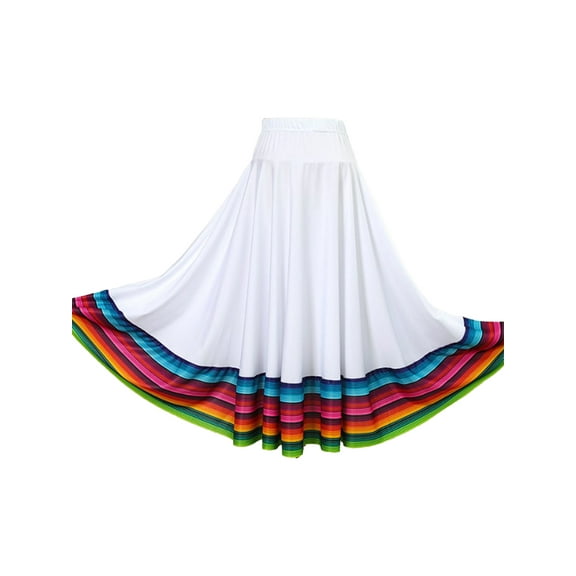 Lejafay Womens Folklorico Dance Skirt Spanish Flamenco Colorful Big Swing Long Skirts White 75cm XL