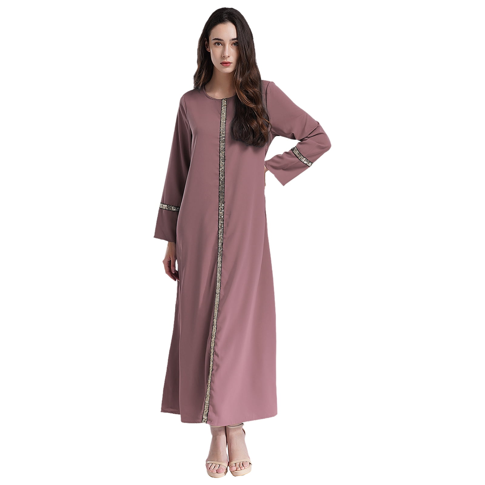 Lejafay Womens Long Sleeve Kaftan Abayas Muslim Robe Round Neck Abaya  Casual Maxi Dress with Pockets Dusty Pink XL - Walmart.com