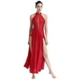 thumbnail image 1 of Lejafay Womens Lyrical Dance Dress Flowy Split Maxi Dresses Performance Costume Red XL, 1 of 7