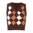 thumbnail image 1 of Lejafay Womens Preppy Style Plaid Knitted Sweater Vest V Neck Vintage Argyle Sleeveless Jumper Tank Brown S, 1 of 7