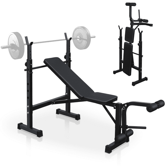 Leka Adjustable Weight Bench  330LBS Capacity, 5-Level Barbell Rack & Foldable Design for Full-Body Home Workouts