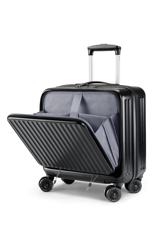 Carry On Luggage 22x14x9 Airline Approved, 20 Inch Hard Shell Suitcase with TSA Lock, Front Pocket & Spinner Wheels for Business Travel, Black