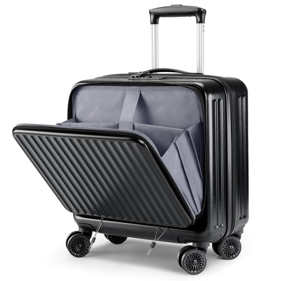 Leke Carry On Luggage 22x14x9 Airline Approved, 20 Inch Hard Shell Suitcase with TSA Lock, Front Pocket & Spinner Wheels for Business Travel, Black