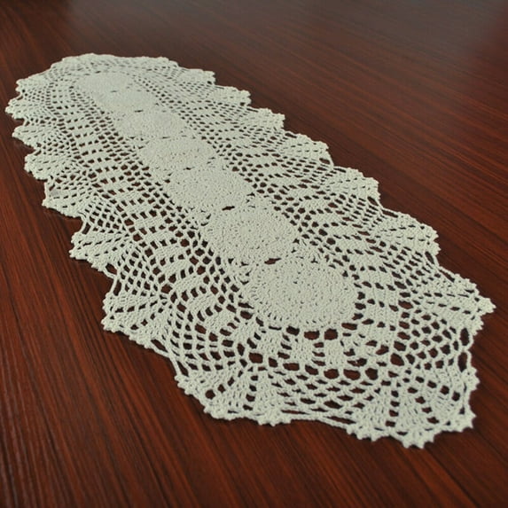 Leke Vintage Crocheted Lace Table Runner Cotton Floral Tablecloth Oval 30x80cm