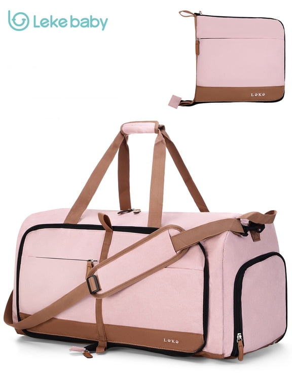 80L Travel Duffle Bag, Foldable Weekender Bags for Women Men, Carry-On Gym Bag with Shoe Compartment & Luggage Sleeve for Gym Hospital Business Trip, Pink
