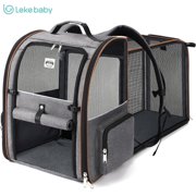 Lekebaby Collapsible Dog Carrier Airline Approved Cat Carrier Soft, Expandable Cat Backpack Pet Carrier for Large Cats & Small Dogs up to 25 lbs, Gray