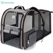 Lekebaby Collapsible Dog Carrier Airline Approved Cat Carrier Soft, Expandable Cat Backpack Pet Carrier for Mudium Cats & Small Dogs up to 18 lbs, Gray