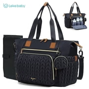 Lekebaby Tote Diaper Bag, Large Capacity Diaper Bags with Changing Pad & 16 Pockets, Waterproof Baby Bag for Hospital, Travel, Black