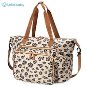 Lekebaby Tote Diaper Bag, Diaper Bags with Changing Pad & Pacifier Case, Quilted Waterproof Baby Bag for Mom, Leopard Print