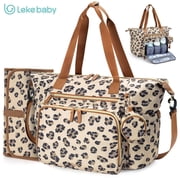 Lekebaby Tote Diaper Bag, Diaper Bags with Changing Pad & Pacifier Case, Quilted Waterproof Baby Bag for Mom, Leopard Print
