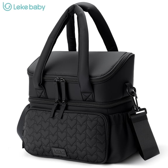Lekebaby Insulated Lunch Bag, 9.8L Double Deck Lunch Bag for Women, Leakproof Lunch Tote Suit for Work Picnic, Black