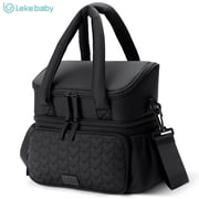 Lekebaby Insulated Lunch Bag, 9.8L Double Deck Lunch Box for Women, Leakproof Lunch Tote with Adjustable Shoulder Strap & Side Tissue Pocke, Perfect for Work Picnic Travel, Black