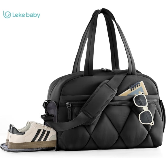 Lekebaby Weekender Bag, Gym Bag for Women with Shoe Compartment & Wet Pocket, Airline Approved Carry-On Size(25L), Travel Duffle Bag for Gym, Travel, Hospital, Overnight, Black