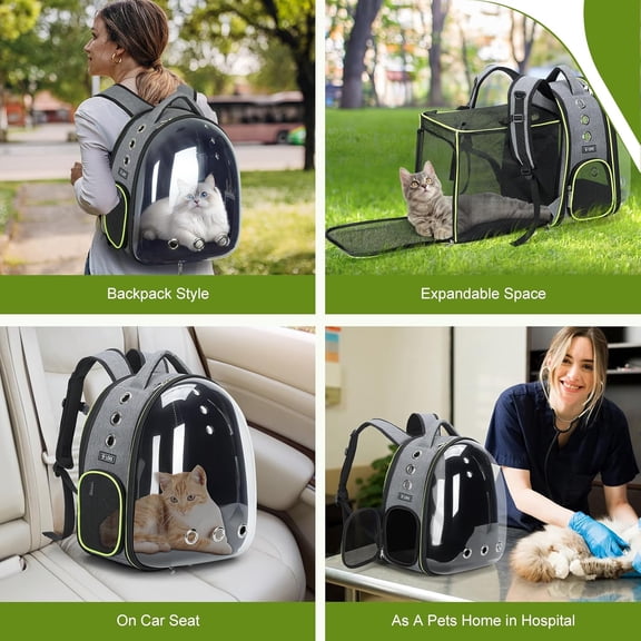 Lekereise Cat Bubble Backpack Carrier - Expandable Large Space Cat Backpack for Kitty Small Dog up to 18lbs, Transparent Pet Carrier for Travel, Hiking, Walking & Outdoor, Gray