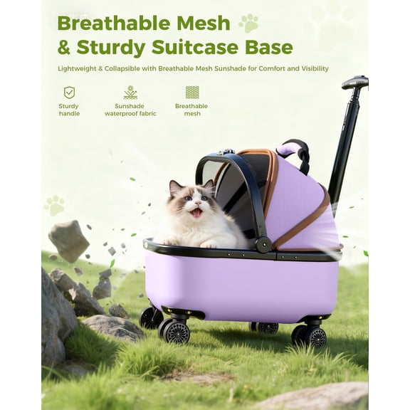 Lekereise Cat Carrier with Wheels (Black), 180° Wide Open Rolling Cat Carrier for Outdoor Adventures, Silent Wheels & Hard Bottom for Park/Camping, Portable Pet Travel Carrier for Cats Up to 15 lbs