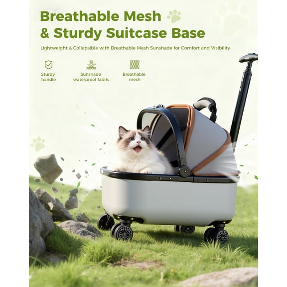 Lekereise Cat Carrier with Wheels (Black), 180° Wide Open Rolling Cat Carrier for Outdoor Adventures, Silent Wheels & Hard Bottom for Park/Camping, Portable Pet Travel Carrier for Cats Up to 15 lbs