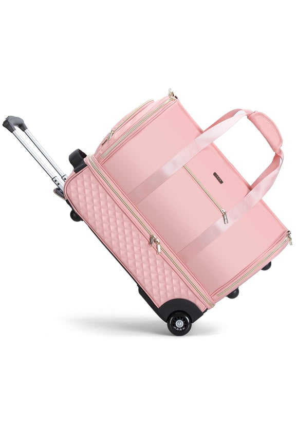 Rolling Garment Bag for Travel - Convertible Duffel Bag with Wheels & Shoes Compartment, Carry on Suit Luggage Bag with Trolley for Business Trip, Wedding, Weekender Pink