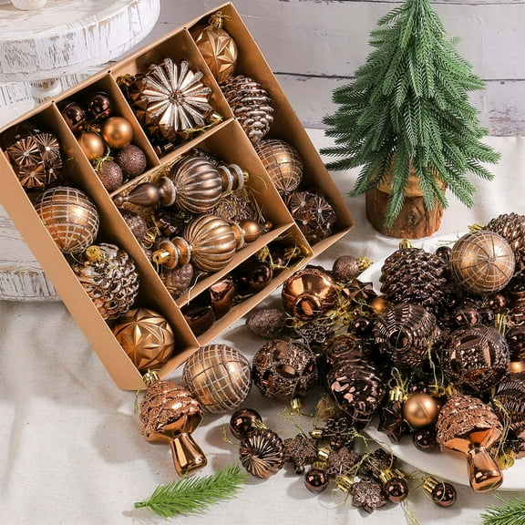 Lekihaqq 1 Packs 73PCS Artificial Pinecone Christmas Ornaments Balls Set, Mixed Color Hanging Tree Decorations for Holiday Party Window Display, Festive Home Decor, Xmas Gift Idea