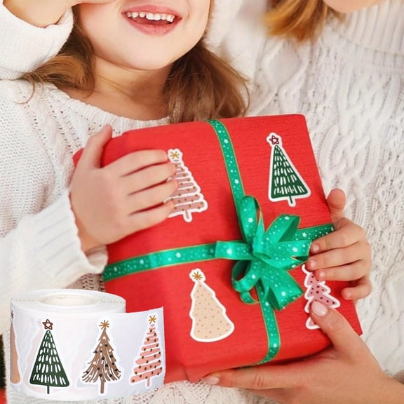 Lekihaqq 1 Packs Christmas Tree Stickers Graffiti Art Roll, 500 Pcs Adhesive Decals for Scraping, Gift Wrapping, Bullet Journal, DIY Craft Supplies, Creative Holiday Decorations