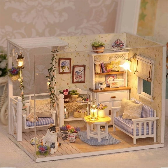 Lekihaqq 1 Packs DIY Miniature Dollhouse Craft Kit with LED Lighting Realistic Wooden Furniture Creative Room Decor Adult Relaxation Gift