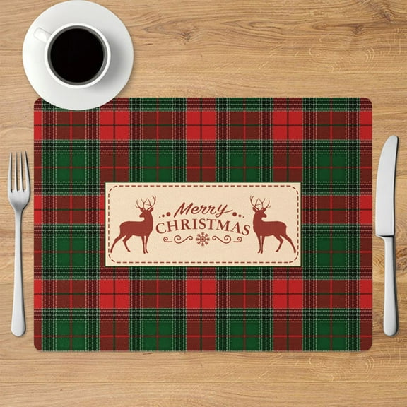 Lekihaqq 1 Packs Festive Linen Placemats Heat-Resistant Washable Dining Mats for Holiday Table Decor Kitchen Restaurant Western Food Insulation Place Mats Party Home Decor