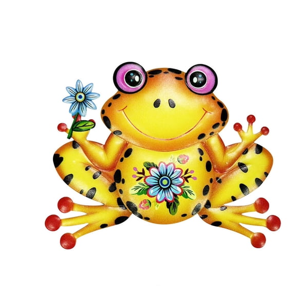 Lekihaqq 1 Packs Vibrant Enamel Frog Wall Décor with Floral Accents - Weather-Resistant Outdoor Garden Hanging Ornament for Fence Patio Yard Decoration