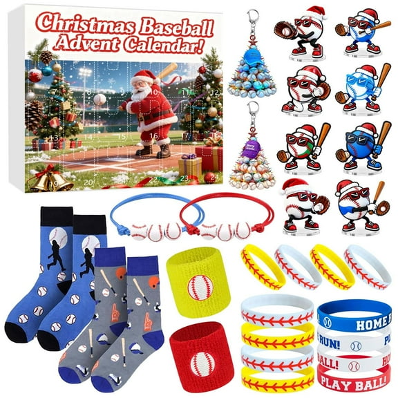 Lekihaqq 2 Packs Baseball Advent Calendar 24 Days Countdown with Mini Training Gear, Themed Ornaments & Player Snacks for Holiday Sports Celebration