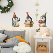 Lekihaqq 3 Packs Christmas Wall Decals Playful Penguin Stickers Waterproof Removable Nursery Wall Art for Room Decor