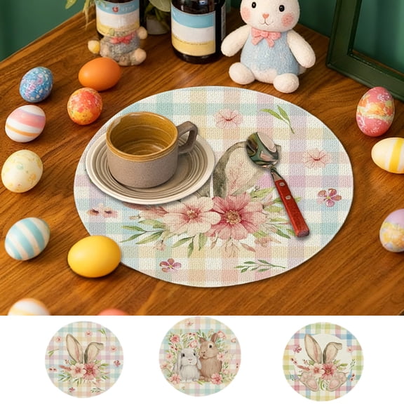 Lekihaqq 3 Packs Easter Placemat Polyester Holiday Dining Table Mat Washable Waterproof Decorative Place Setting for Home Party Celebration Dinner Table Decor