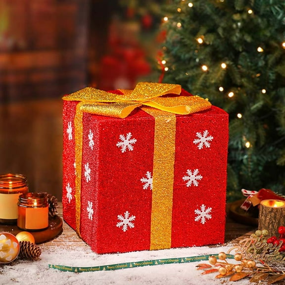 Lekihaqq 3 Packs Festive Christmas Gift Box Decorations, PVC Holiday Ornament Storage Box for Tree Base, Party, Home, Office Desktop Decoration, Reusable Holiday Season Decorative Gift Packaging