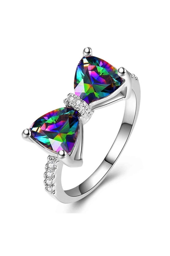 Bow Ring for Women Fashion Alloy Jewelry with Colorful Stones, Elegant Party Wear Daily Accessory, Adjustable Statement Gift for Her