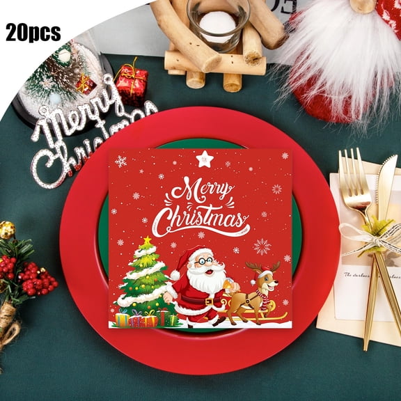 Lekihaqq Christmas Party Supplies Disposable Dinnerware Set Holiday Tableware Santa Reindeer Decorations Plastic Plates Cups Napkins