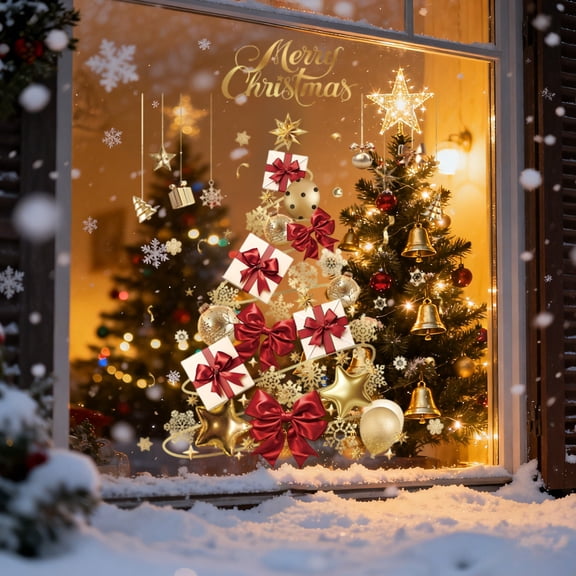 Lekihaqq Christmas Window Stickers Reusable Static Cling, Waterproof Holiday Window Decals, Festive Seasonal Decorations, Easy Apply and Remove Window Film