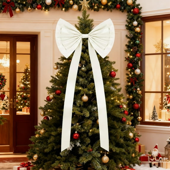 Lekihaqq Oversized Christmas Bow Decoration Large Festive Holiday Tree Wreath Door Party Decor Polyester Bow Ornament