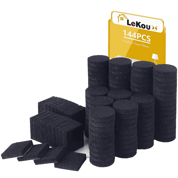 Lekou 1" Round and Square Felt Furniture Pads Various Shapes 144 Pieces, Self-Adhesive Anti-Slip Foot pads Suitable for Various Homes on Wood Floors and TilesBlack
