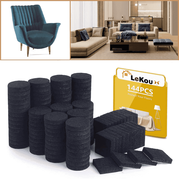Lekou 1" Self Stick Felt Furniture Pads for Various Homes on Wood Floors and Tiles 144 PackRound&Square