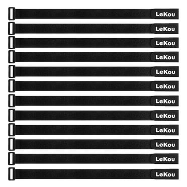 Lekou 18" Hook and Loop Straps Cable Ties Hook and Loop Black 12PCS