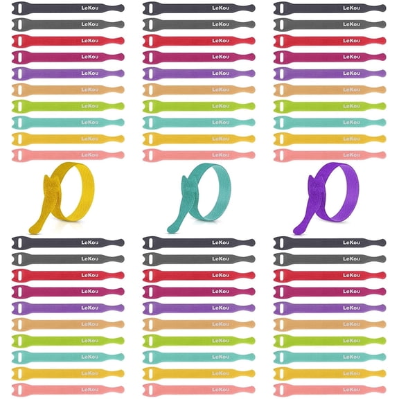 Lekou 60 Pack Nylon Velcro Cable Straps, 6 inch Reusable Zip Ties for Home Office Summer Outdoor Organizing