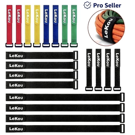 Lekou 20 Pack Nylon Hook and Loop Cable Ties, Adjustable Reusable Cable Straps for Summer Outdoor Indoor Cord Organizing
