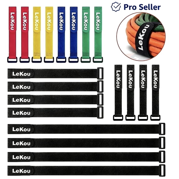 Lekou 20 Pack Nylon Hook and Loop Cable Ties, Adjustable Reusable Cable Straps for Summer Outdoor Indoor Cord Organizing
