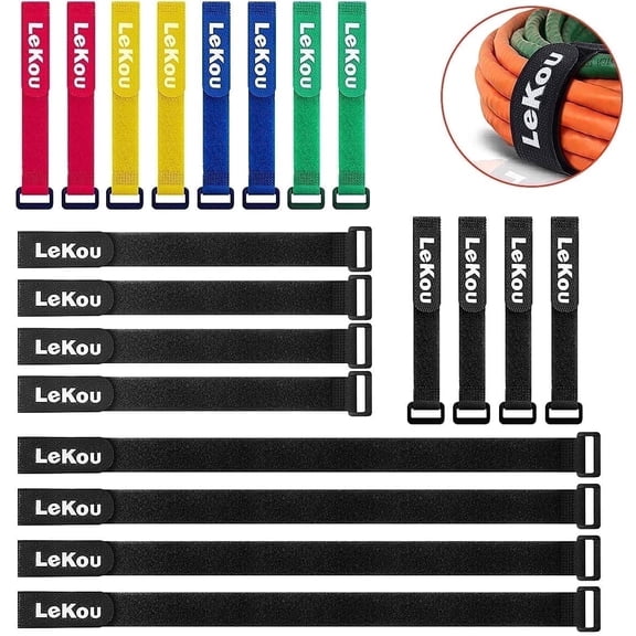 Lekou 20 Pack Nylon Hook and Loop Cable Ties, Adjustable Reusable Cable Straps for Summer Outdoor Indoor Cord Organizing