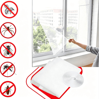 Lekou 51x59 inch Polyester Self-Adhesive Window Screen Mesh, Bug Net with Tape for Summer Home Ventilation, White, 1 Pack