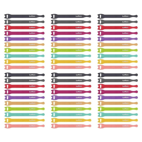 Lekou Hook And Loop Cable Ties 4 " , 60 Pcs Reusable Cable Ties Straps