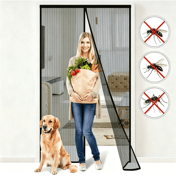 Lekou Magnetic Mesh Screen Curtain, Hands-Free Bug Barrier, Pet Kid Friendly Fits 34"x80" for Summer Home Ventilation